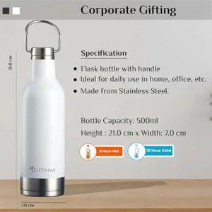 500ml White Stainless Steel Vacuum Bottle with Steel Handle – Double Wall Insulated Water Bottle offistoreindia