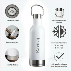 500ml White Stainless Steel Vacuum Bottle with Steel Handle – Double Wall Insulated Water Bottle offistoreindia