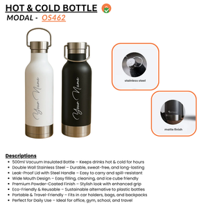 500ml White Stainless Steel Vacuum Bottle with Steel Handle – Double Wall Insulated Water Bottle offistoreindia