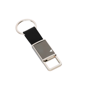 Black Stainless Steel Pull Out Rectangle Metal PU Keychain offistoreindia