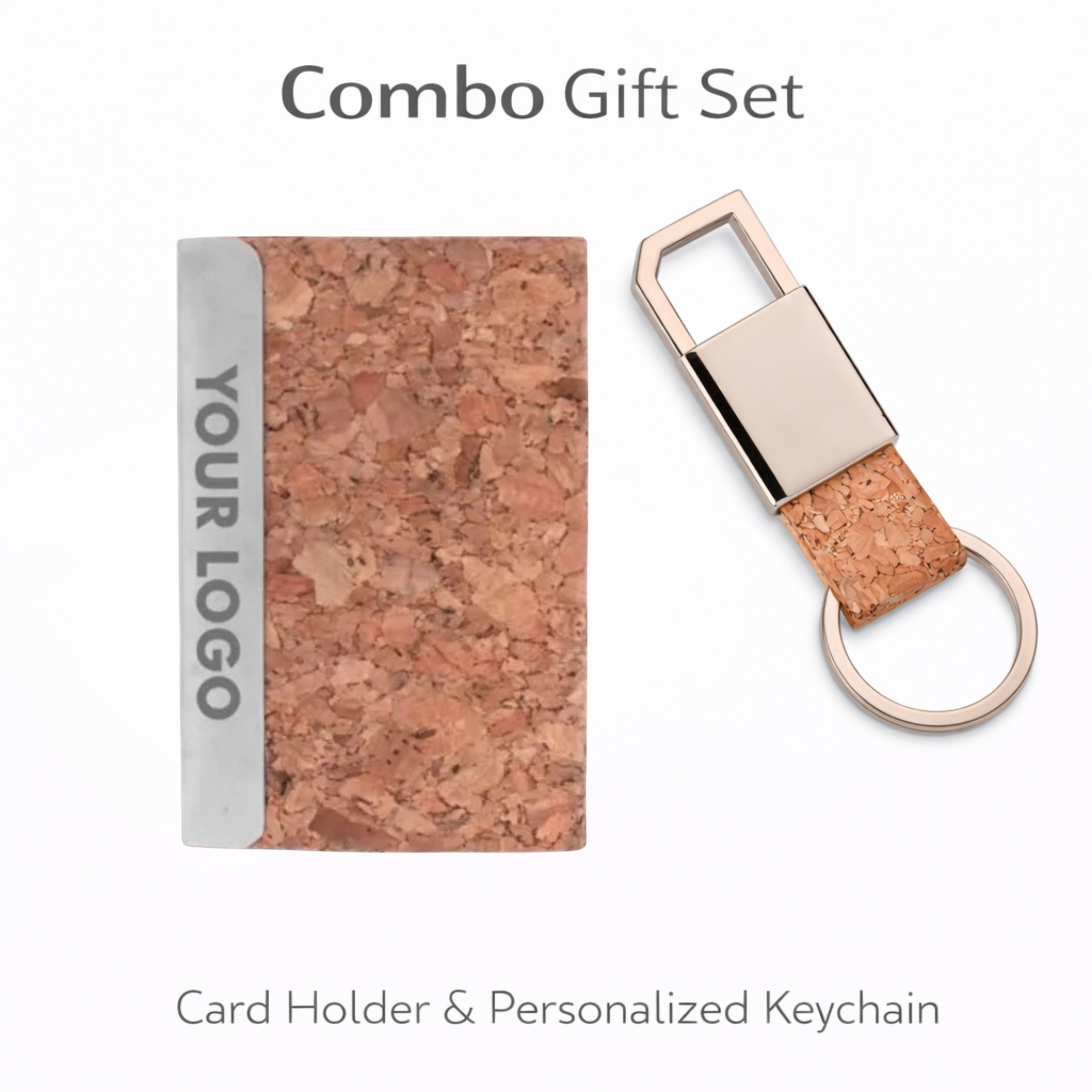 Combo Gift Set Classic Cork-Finished Cardholder Mini Cork-Finished Strap Metal 600 Keychain offistoreindia