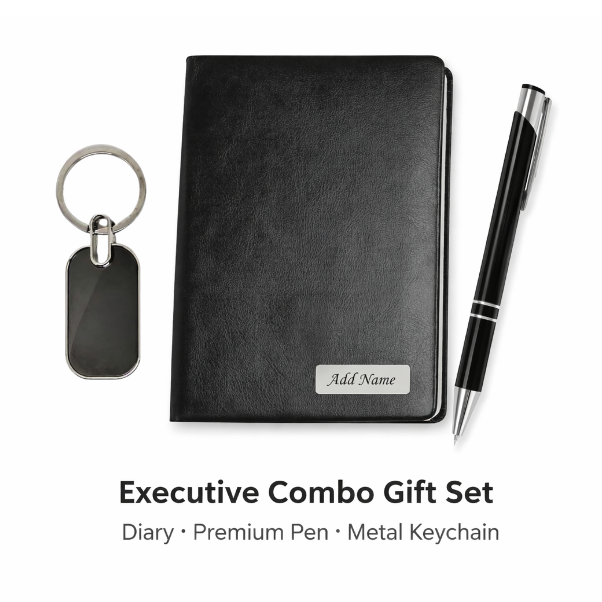 Combo Gift Set Custom Leatherette Diary Engraved Metal Pen Rectangle Keychain offistoreindia