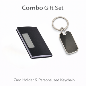 Combo Gift Set Leather Card Holder & Rectangle Metal Keychain offistoreindia