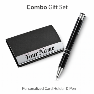 Combo Gift Set Visiting Card HolderPersonalized Black Metal Ballpoint Pen offistoreindia