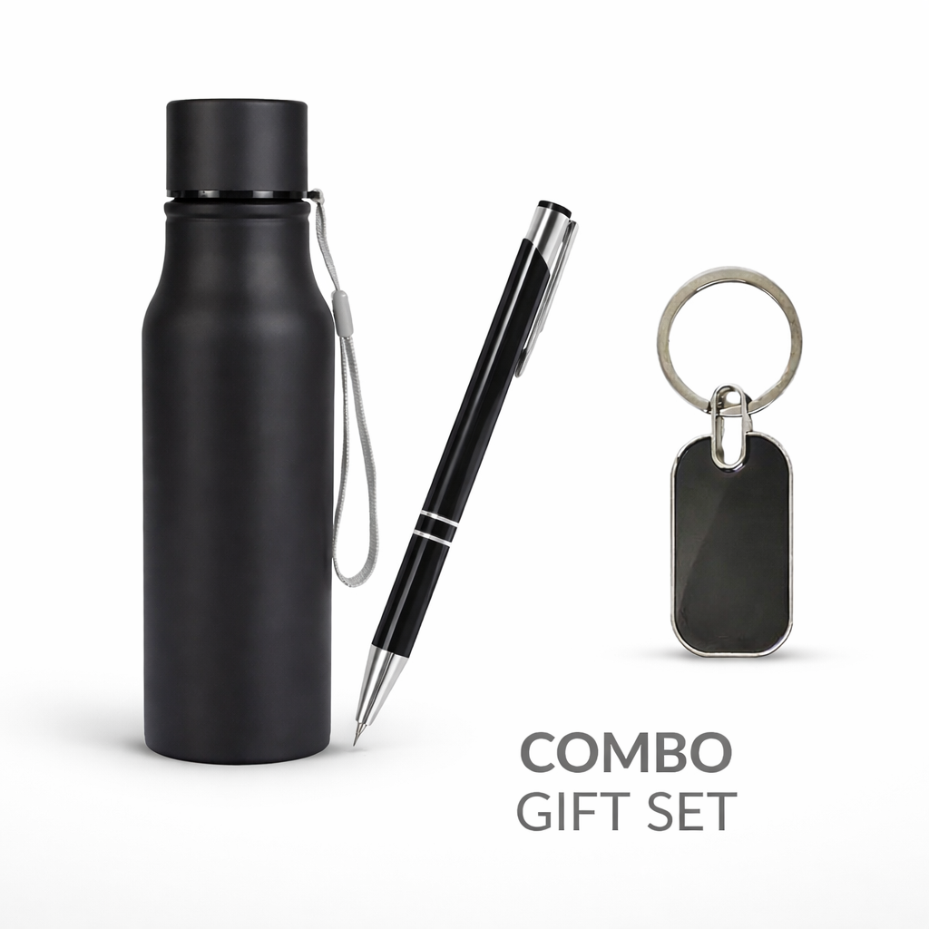 Combo Gift Set – Water Bottle Metal Keychain Custom Black Metal Ballpoint Pen offistoreindia