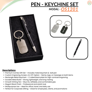 Combo Gift Set Rectangle Metal Keychain Personalized Black Metal Ballpoint Pen