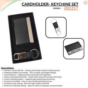 Combo Gift Set Visiting Card Holder Black Leather Strap Metal 600 Keychain