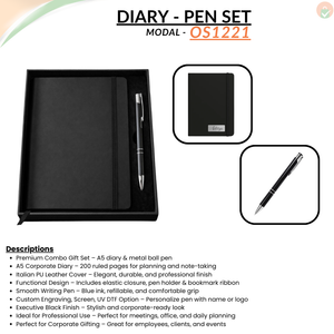 Corporate Gift Set A5 Classic Black Corporate Diary with Italian PU Cover Personalized Black Metal Ballpoint Pen