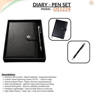 Corporate Gift Set Premium Black Notebook Diary Personalized Black Metal Ballpoint Pen