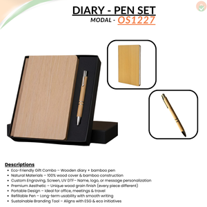 Corporate Gift Set Wooden Diary with Personalized Natural Bamboo Ballpoint Pen