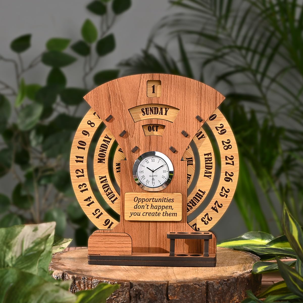 Lifetime Wooden Desk Calendar with Clock Desk Organizer offistoreindia