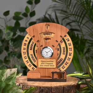 Lifetime Wooden Desk Calendar with Clock Desk Organizer offistoreindia