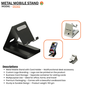 Metal Mobile Phone Stand with Card Holder – Adjustable Anti-Slip Desk Holder for Smartphones
