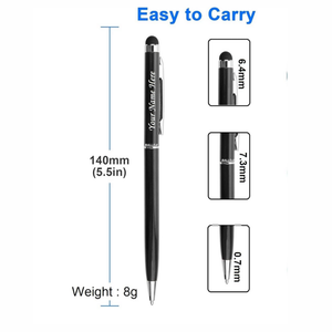 Personalized 2-in-1 Stylus Pen Ballpoint – Black Metal Body offistoreindia