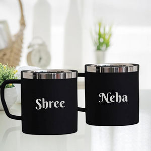 Personalized Name Stainless Steel Mug 250 ml (Black) offistoreindia
