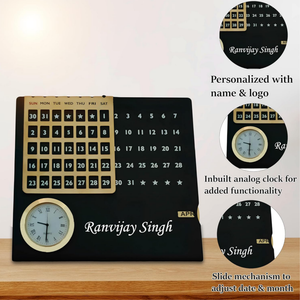 Personalized Steel Infinity Desk Calendar with Clock – Lifetime Perpetual Calendar offistoreindia