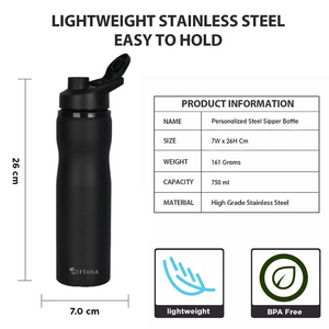 Personalized Water Bottle with Name – 750ml Stainless Steel Sports Sipper offistoreindia