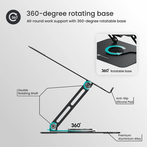 Portable Laptop Stand – Adjustable Height 360° Rotating Base Ventilated Anti-Slip Design (Black) offistoreindia