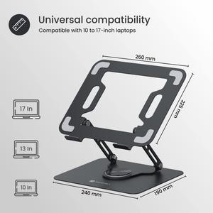 Portable Laptop Stand – Adjustable Height 360° Rotating Base Ventilated Anti-Slip Design (Black) offistoreindia