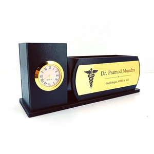 Professional Wooden Desk Organiser with Clock Name Plate – 2 Compartments offistoreindia