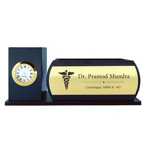 Professional Wooden Desk Organiser with Clock Name Plate – 2 Compartments offistoreindia