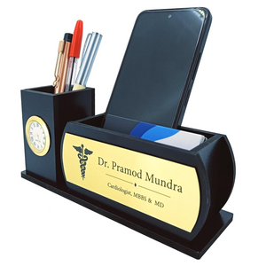 Professional Wooden Desk Organiser with Clock Name Plate – 2 Compartments offistoreindia