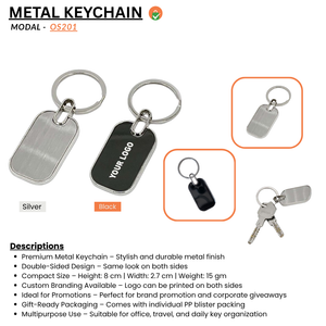 Rectangle Metal Keychain – 2-Sided Black Plate (Personalised Engraving) offistoreindia