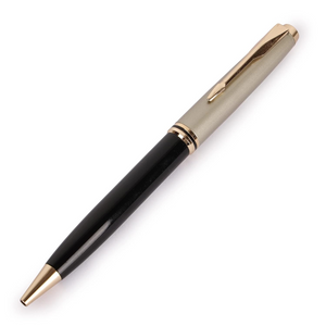 ShineBlackBodyRollerBallPen_SatinGrayCapwithGoldenArrowClip_2