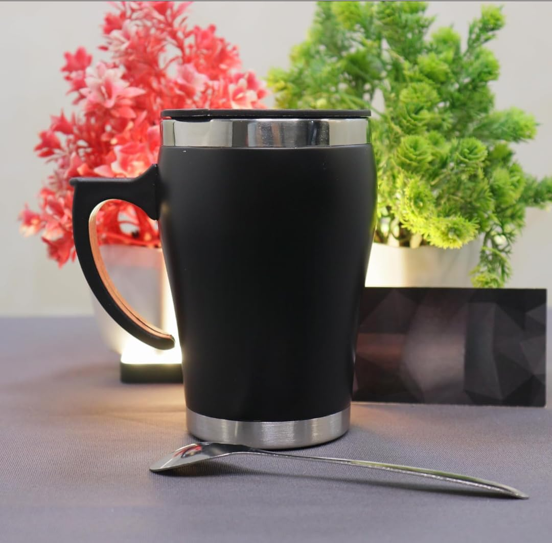 Stainless Steel Coffee and Tea Mug with Lid 350 ml (Black)