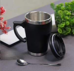 Stainless Steel Coffee and Tea Mug with Lid 350 ml (Black) offistoreindia