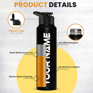 Stainless Steel Customized Sipper Water Bottle 1 Litre – Black (1000ml) offistoreindia