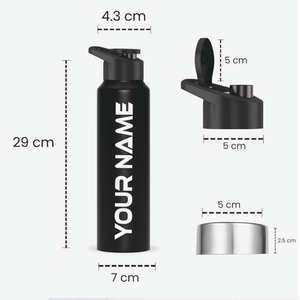 Stainless Steel Customized Sipper Water Bottle 1 Litre – Black (1000ml) offistoreindia