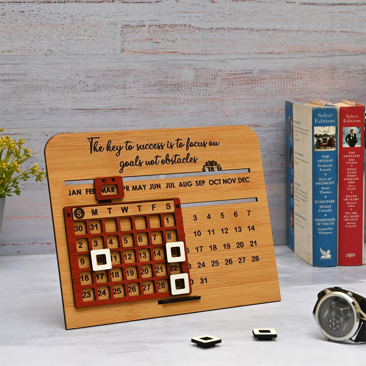 Wooden Lifetime Infinite Desk Calendar 3D Motivational Table Calendar