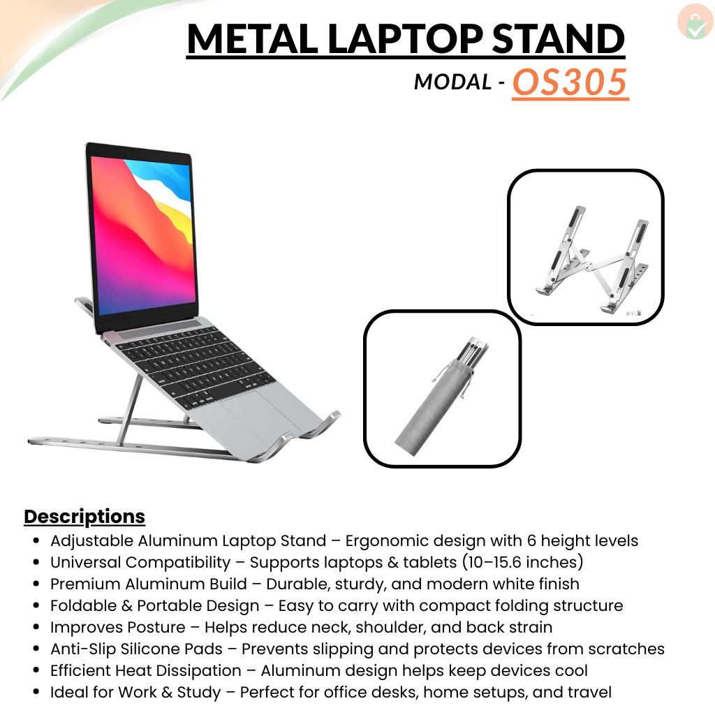 Tabletop Laptop Stand – Adjustable Aluminum Ergonomic Foldable Portable Desktop Holde