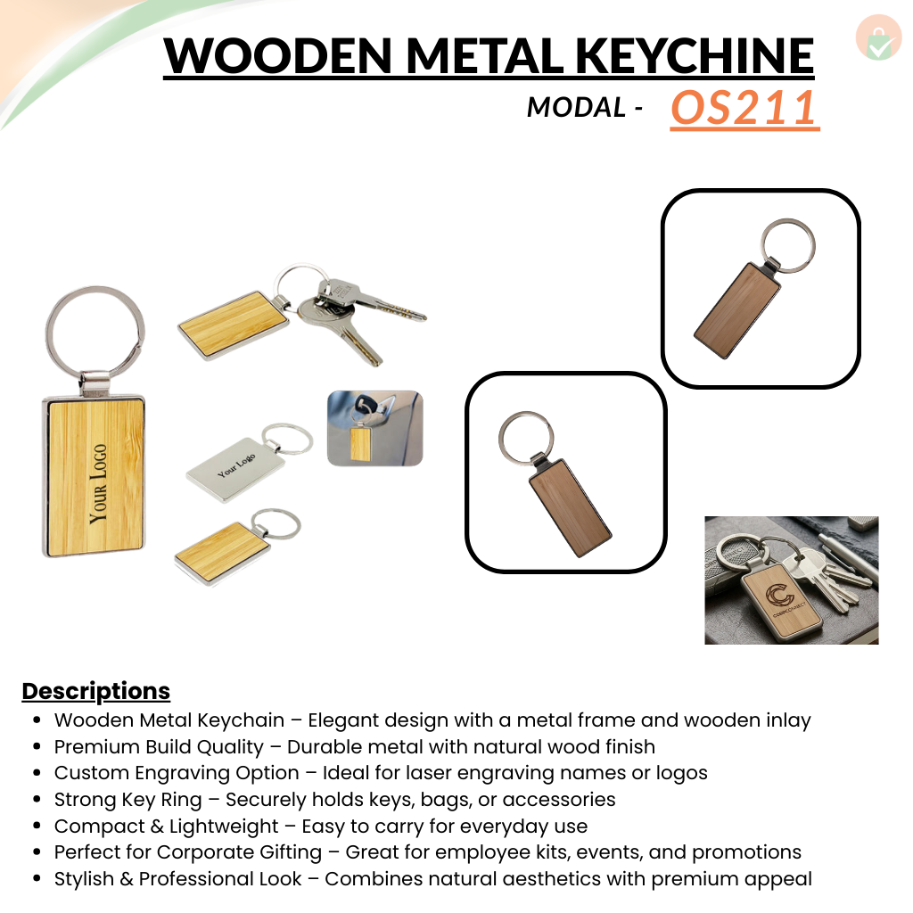 Wooden Metal Keychain Premium Custom Engraved Keychain for Corporate Personal Gifting
