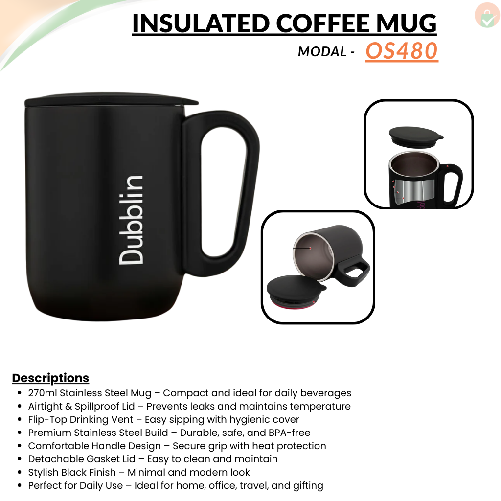 270 ml Stylish Black Sober Mug with Airtight Lid
