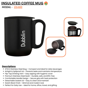 270 ml Stylish Black Sober Mug with Airtight Lid