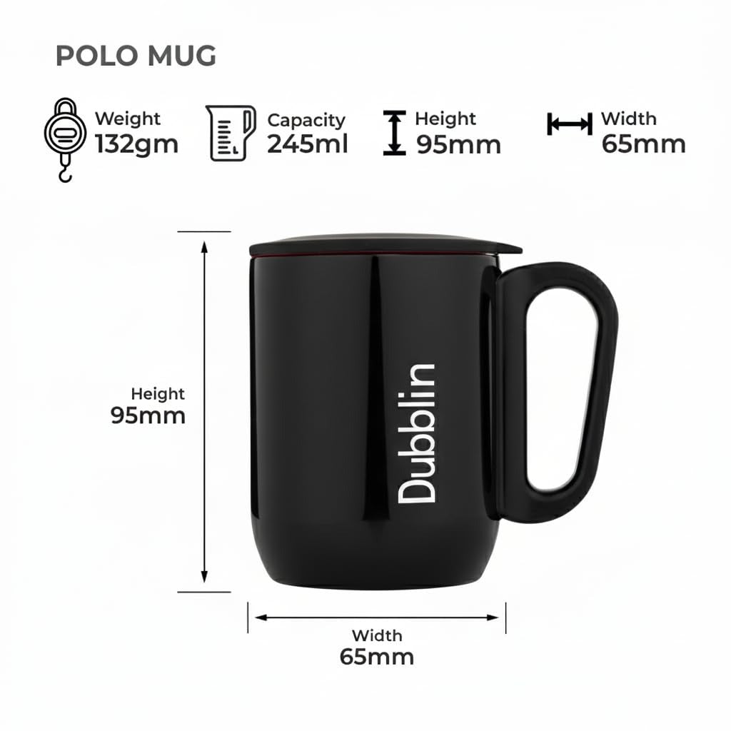 270 ml Stylish Black Sober Mug with Airtight Lid offistoreindia