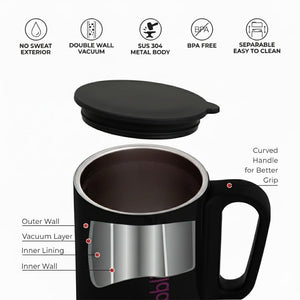 270 ml Stylish Black Sober Mug with Airtight Lid offistoreindia