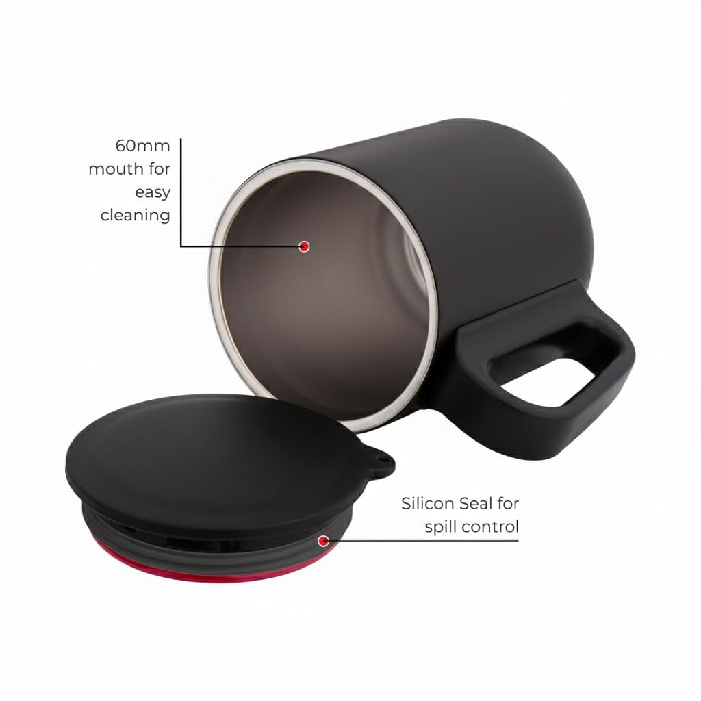 270 ml Stylish Black Sober Mug with Airtight Lid offistoreindia