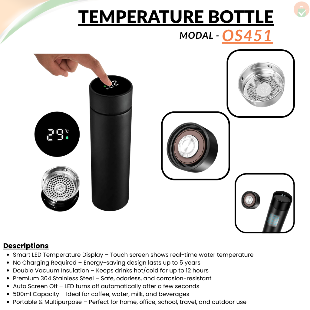 500ml Double Wall Black Stainless Steel Vacuum Flask offistoreindia