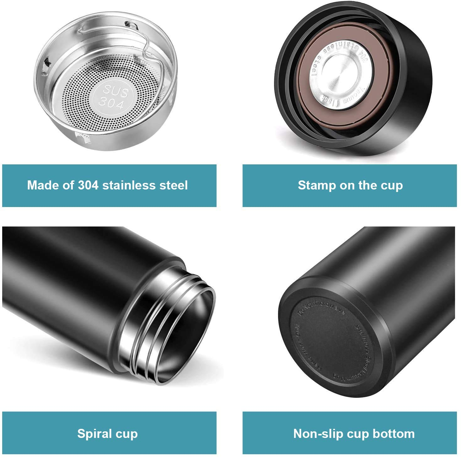 500ml Double Wall Black Stainless Steel Vacuum Flask offistoreindia