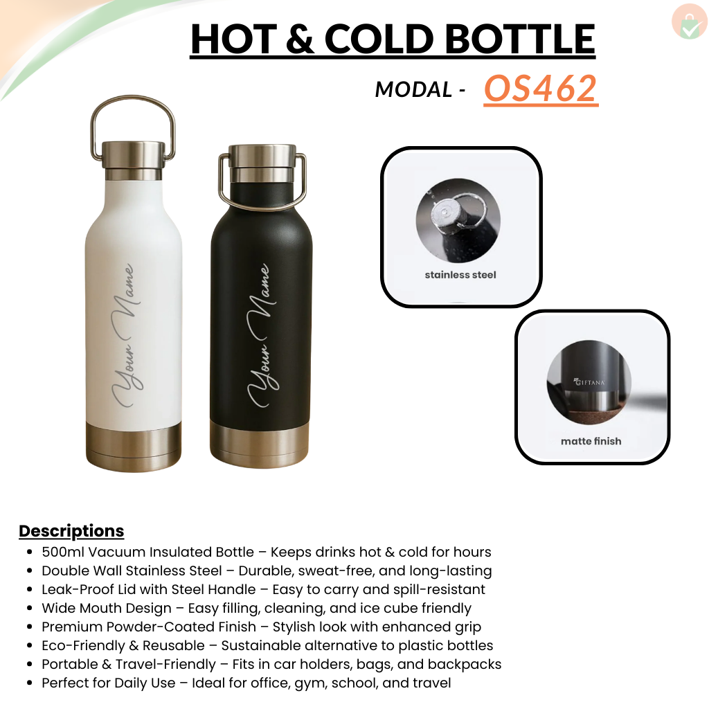 500ml White Stainless Steel Vacuum Bottle with Steel Handle – Double Wall Insulated Water Bottle offistoreindia