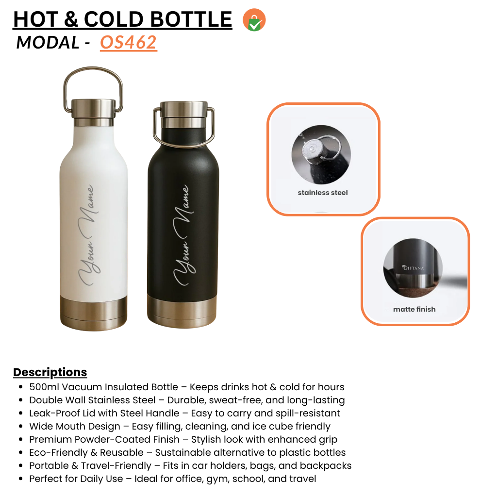 500ml White Stainless Steel Vacuum Bottle with Steel Handle – Double Wall Insulated Water Bottle offistoreindia