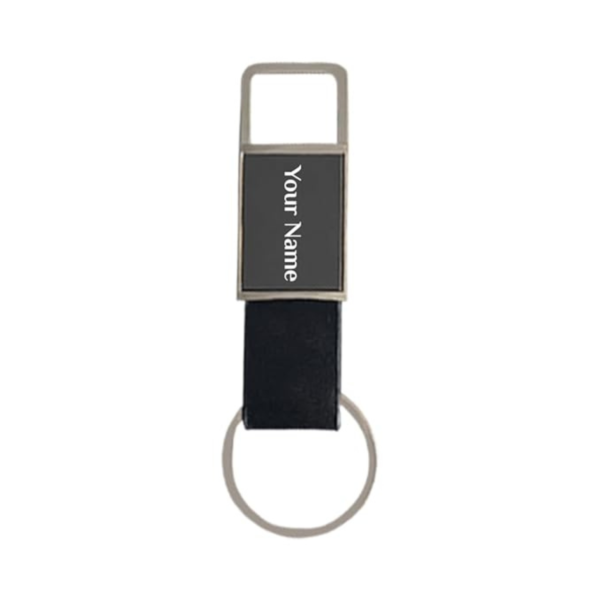 Black Stainless Steel Pull Out Rectangle Metal PU Keychain