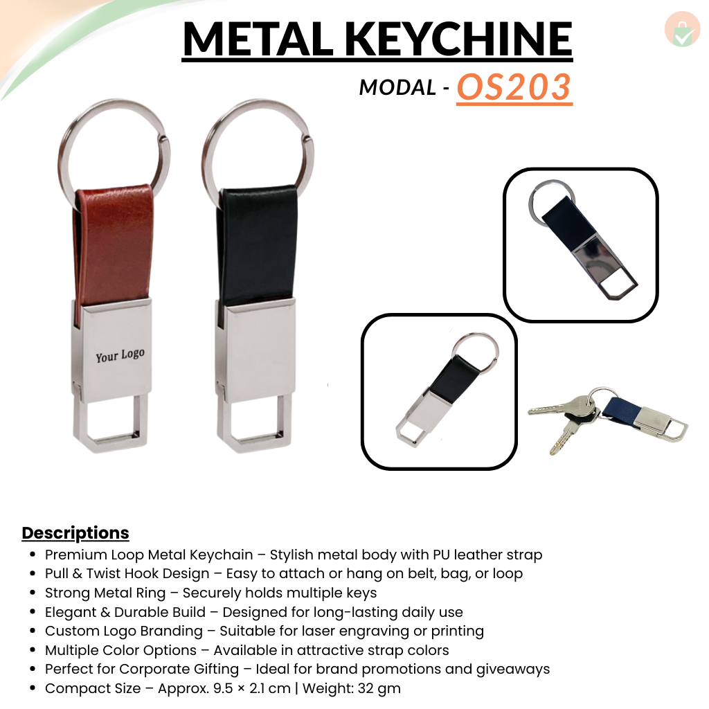 Black Leather Strap Metal 600 Keychain offistoreindia