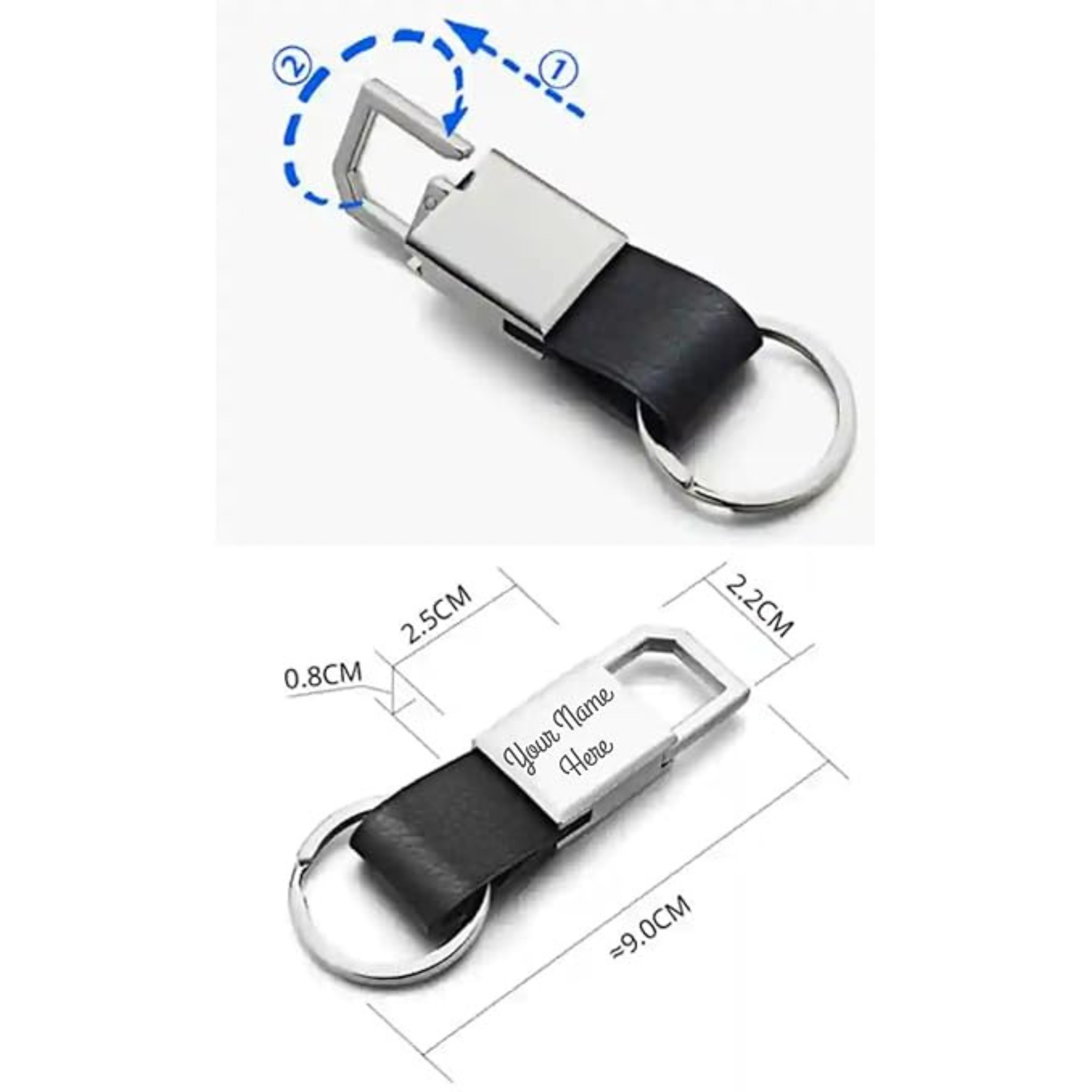 Black Leather Strap Metal 600 Keychain offistoreindia