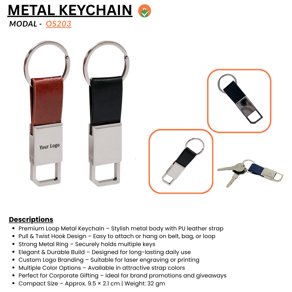 Black Leather Strap Metal 600 Keychain offistoreindia