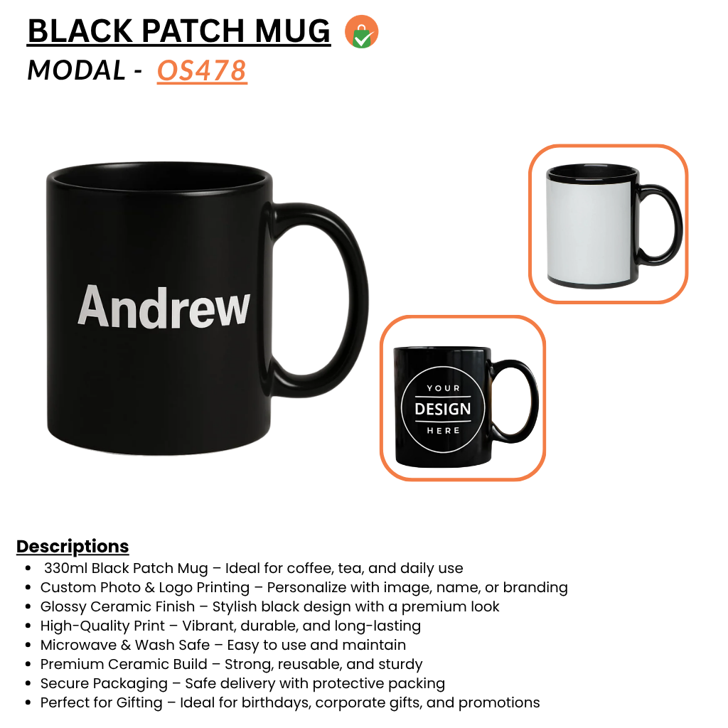 Black Patch Coffee Mug – Customized Photo Text Printing
