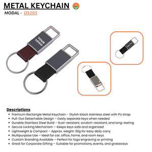 Black Stainless Steel Pull Out Rectangle Metal PU Keychain offistoreindia